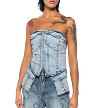 Load image into Gallery viewer, Cargo Bustier Denim Top
