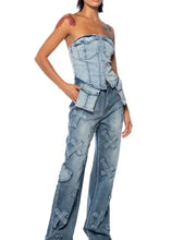 Load image into Gallery viewer, Cargo Bustier Denim Top
