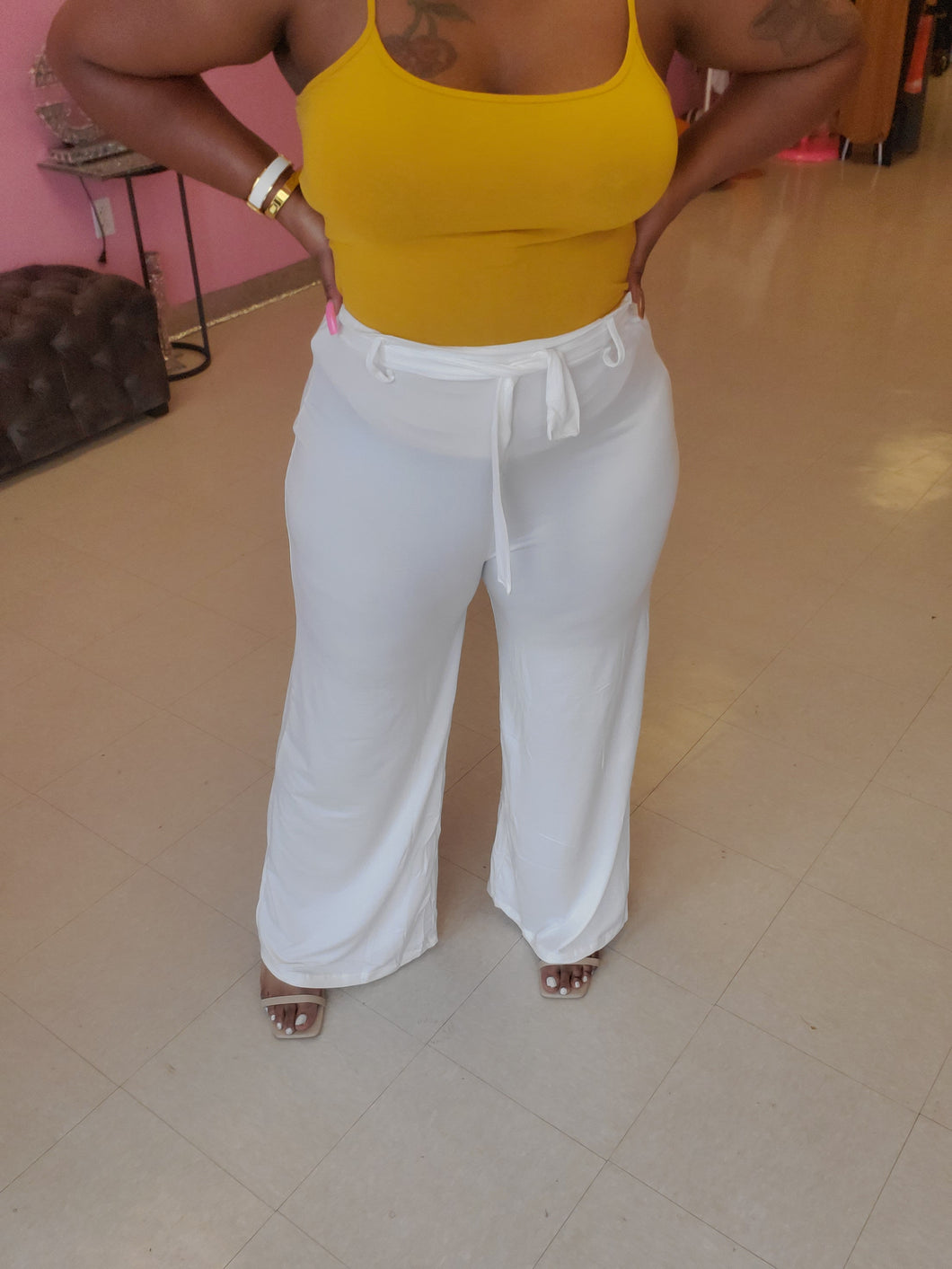 White Belted Pants