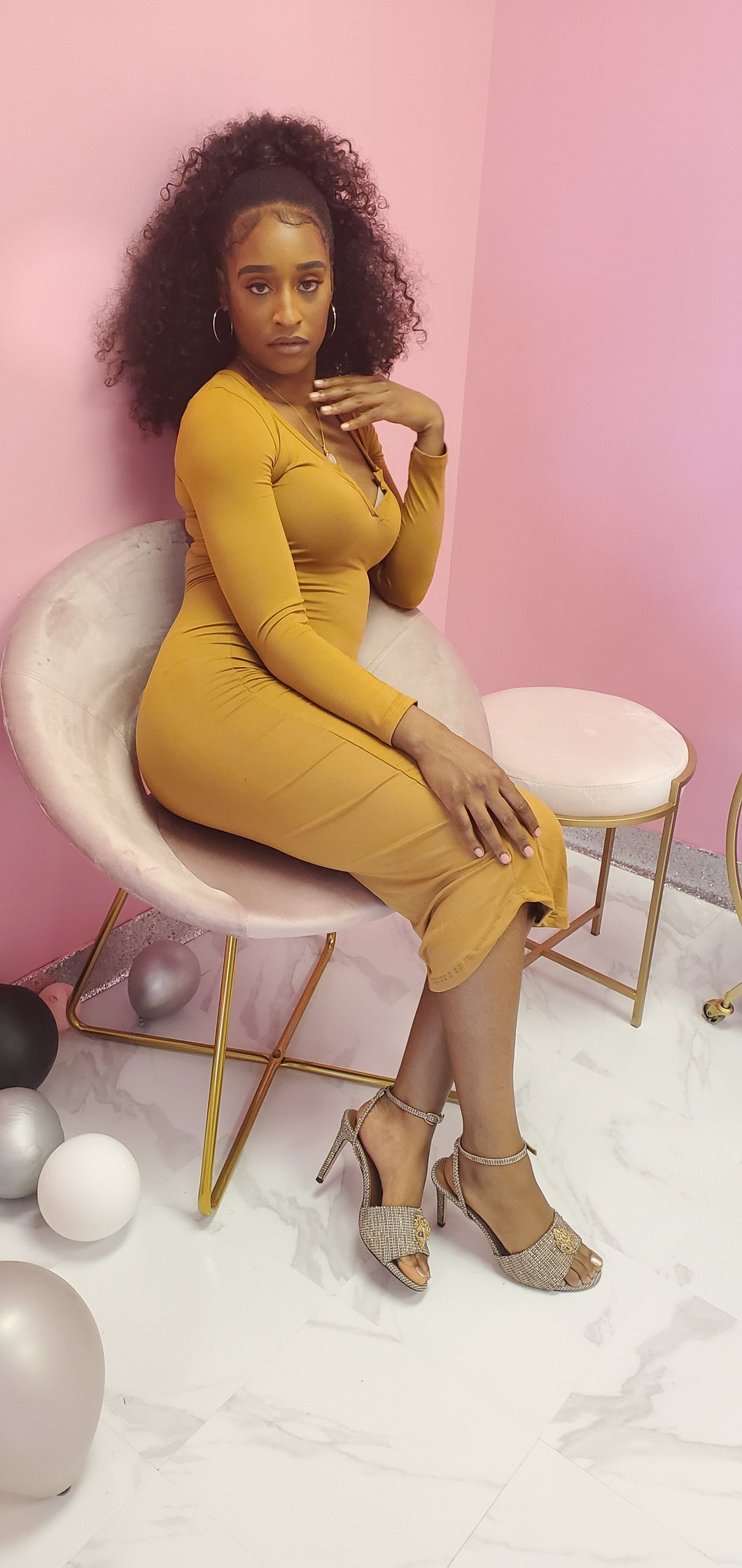 Deep V Body Dress (Caramel)